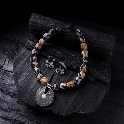 Handmade Fabart Beads Gs Pendant Necklace with Earrings Set 14