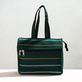 Green Handcrafted Jacquard Cotton Hand Bag