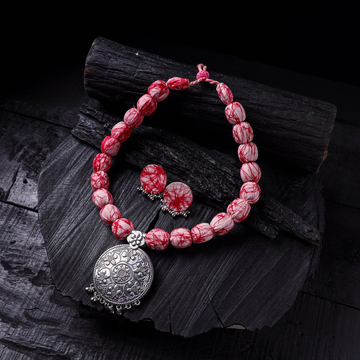 Handmade Fabart Beads Gs Pendant Necklace with Earrings Set 15