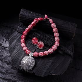 Handmade Fabart Beads Gs Pendant Necklace with Earrings Set 15