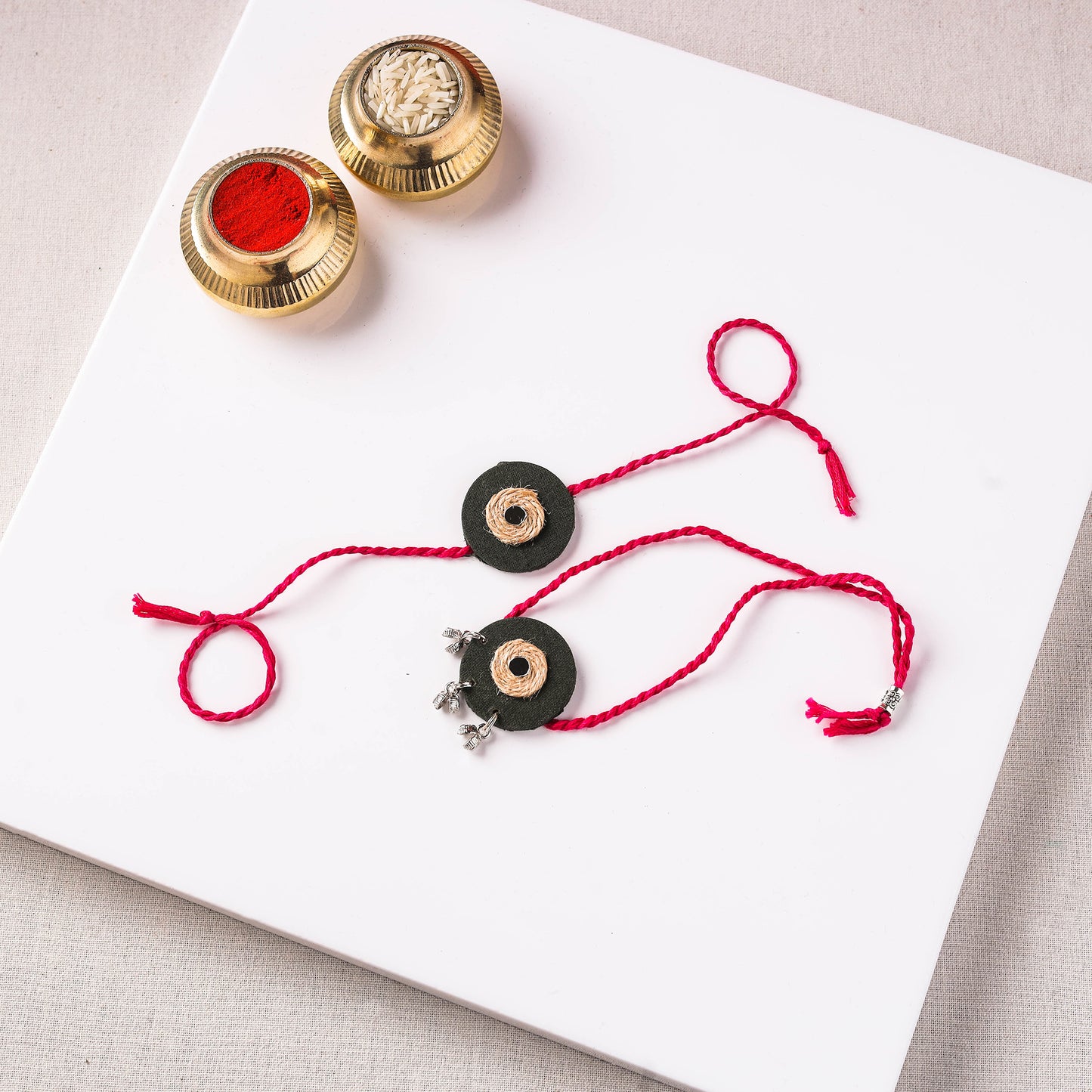 Handmade Jute & Mirror Work Fabart Bhaiya Bhabhi Rakhi Set 51