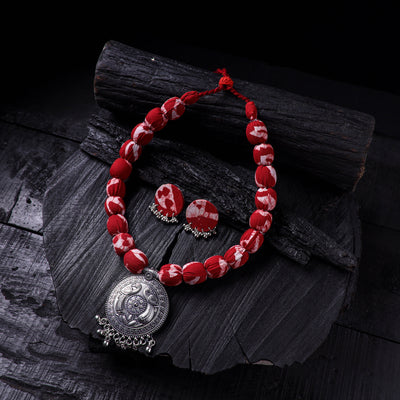 Handmade Fabart Beads Gs Pendant Necklace with Earrings Set 16