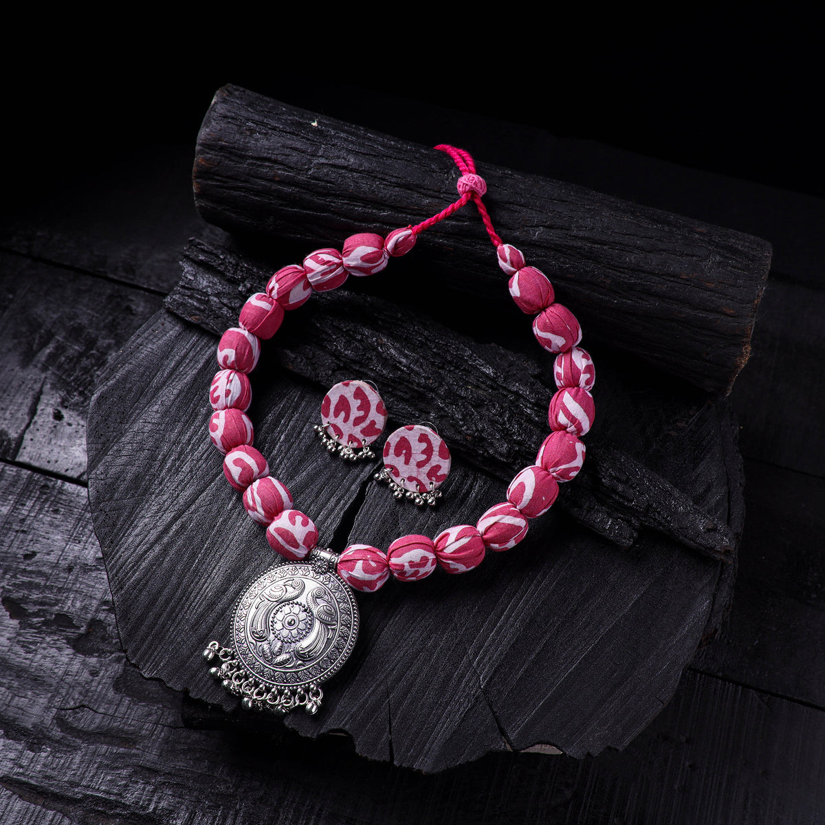 Handmade Fabart Beads Gs Pendant Necklace with Earrings Set 17