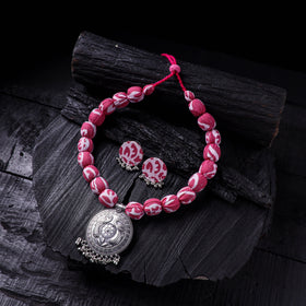 Handmade Fabart Beads Gs Pendant Necklace with Earrings Set 17