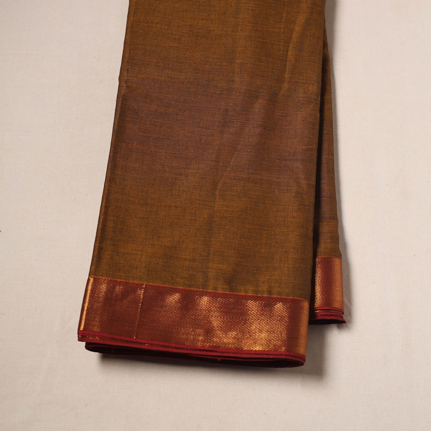 Brown - Dharwad Cotton Fabric with Border 15