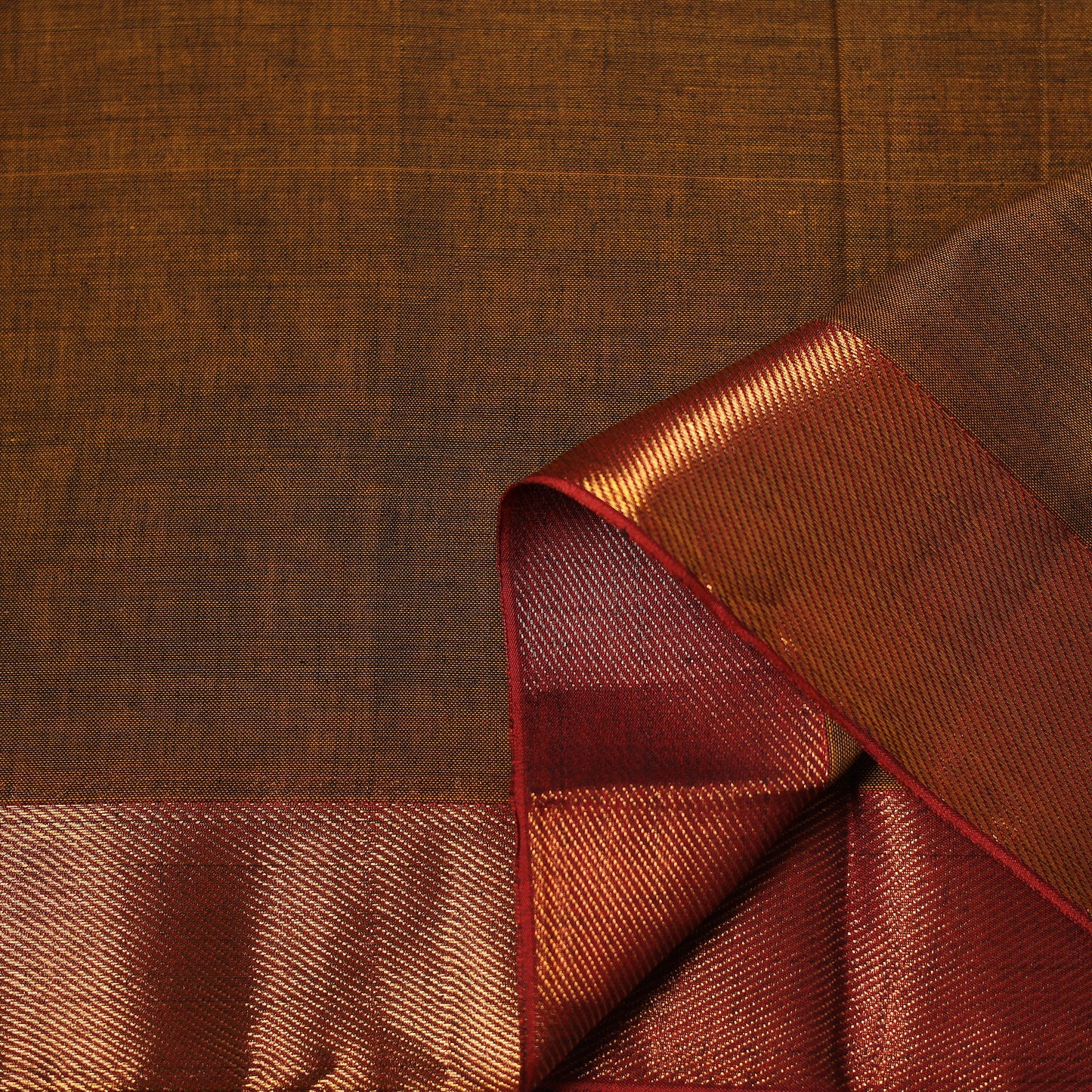 Brown - Dharwad Cotton Fabric with Border 15