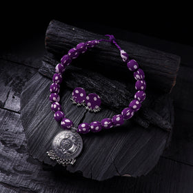 Handmade Fabart Beads Gs Pendant Necklace with Earrings Set 18