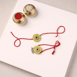 Handmade Jute & Mirror Work Fabart Bhaiya Bhabhi Rakhi Set with Potli 55