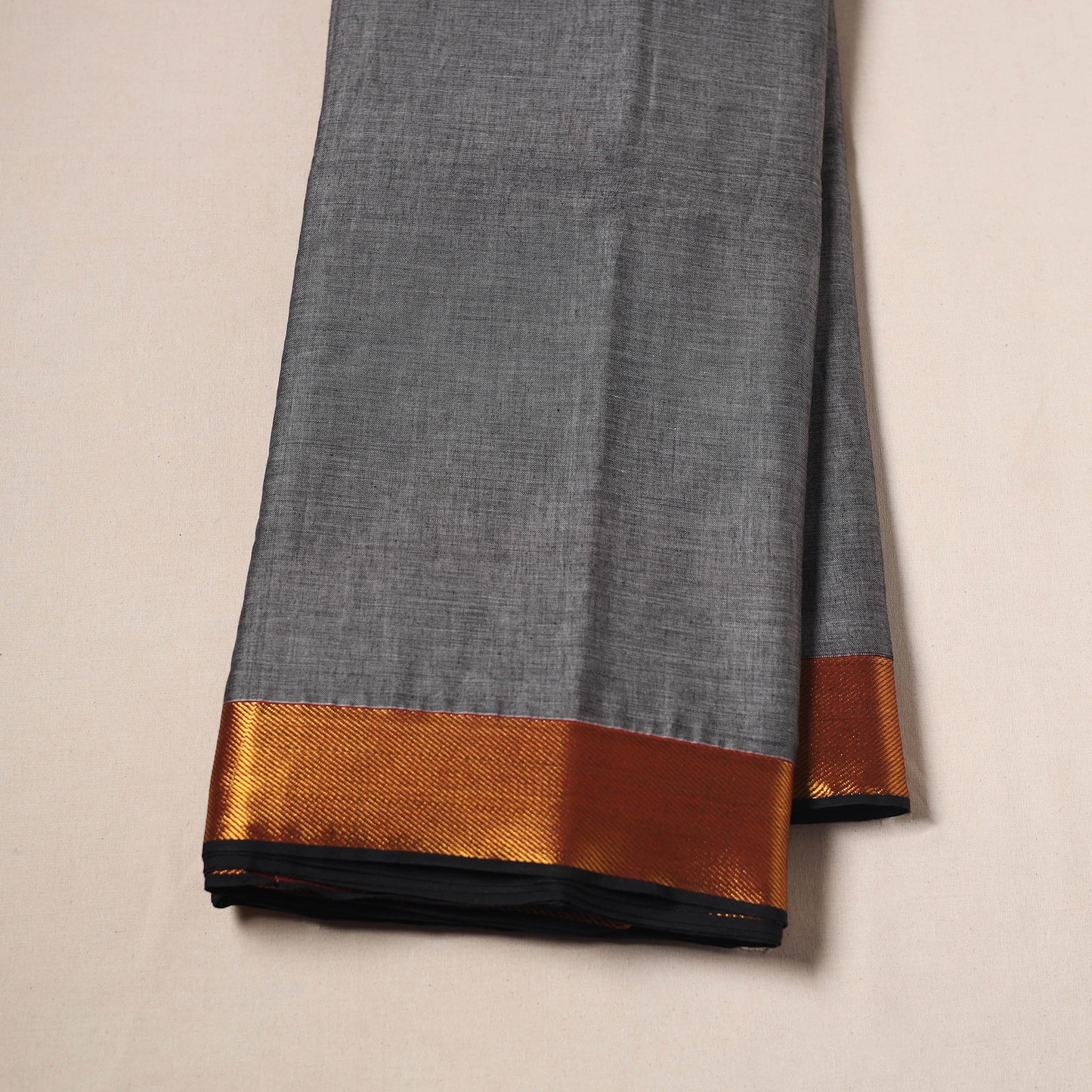 Grey - Dharwad Cotton Fabric with Border 17