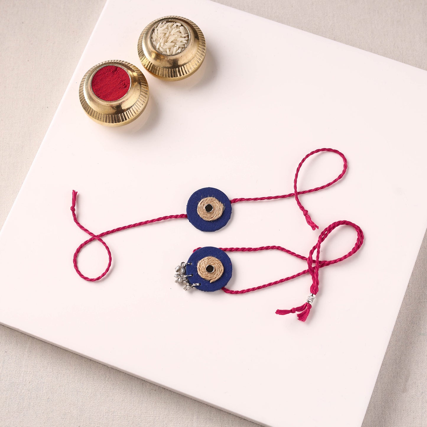Handmade Jute & Mirror Work Fabart Bhaiya Bhabhi Rakhi Set 57