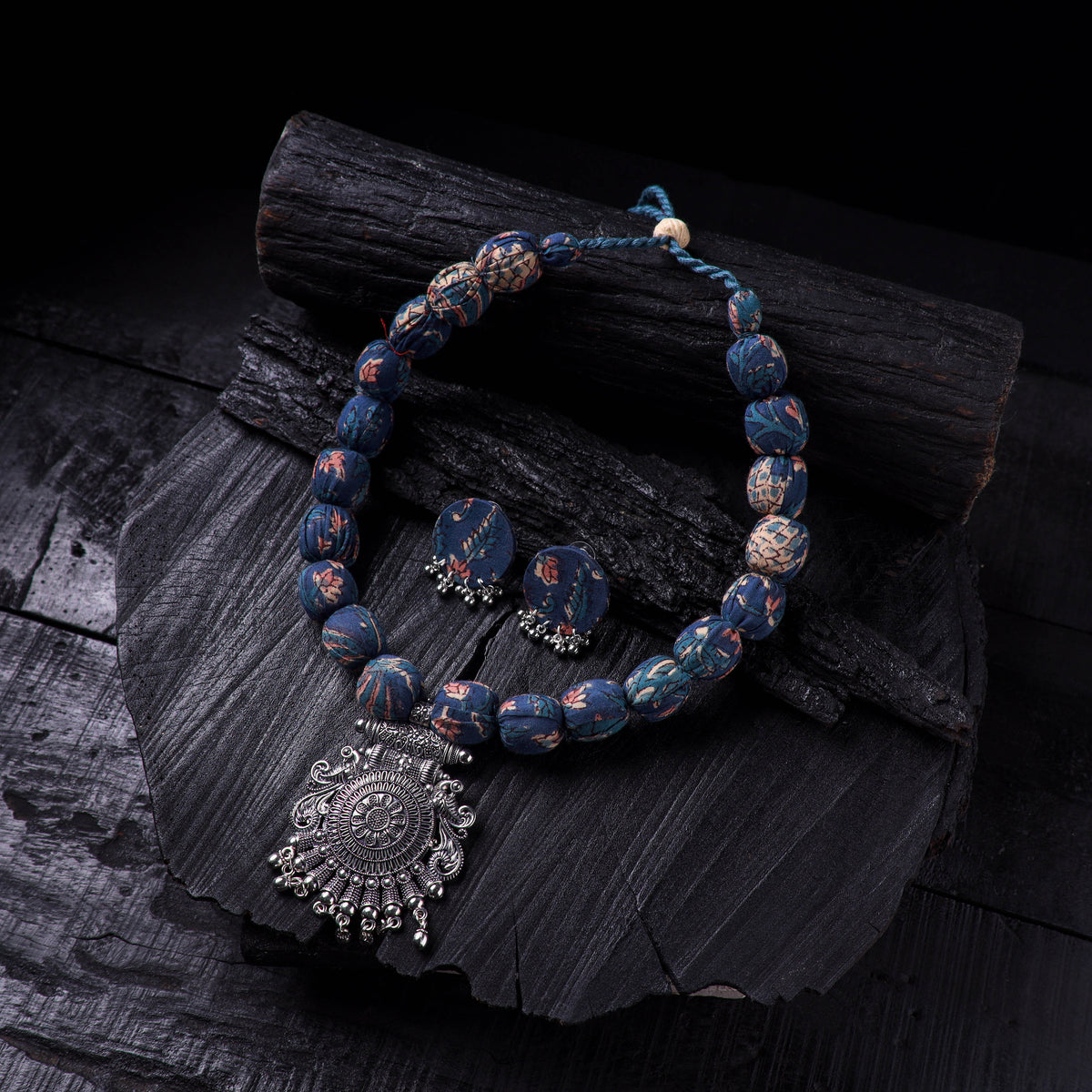 Handmade Fabart Beads Gs Pendant Necklace with Earrings Set 21