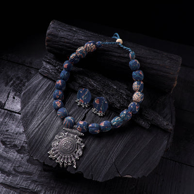 Handmade Fabart Beads Gs Pendant Necklace with Earrings Set 21