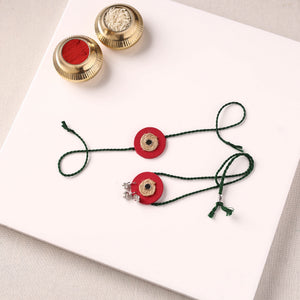 Handmade Jute & Mirror Work Fabart Bhaiya Bhabhi Rakhi Set with Potli 59