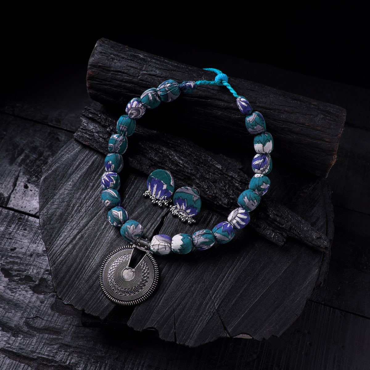 Handmade Fabart Beads Gs Pendant Necklace with Earrings Set 22