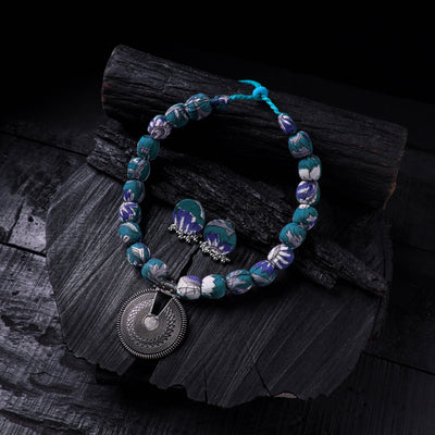 Handmade Fabart Beads Gs Pendant Necklace with Earrings Set 22