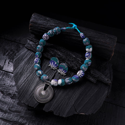 Handmade Fabart Beads Gs Pendant Necklace with Earrings Set 22