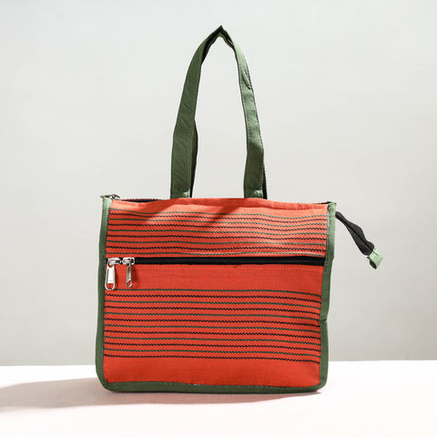 Orange Handcrafted Jacquard Cotton Hand Bag