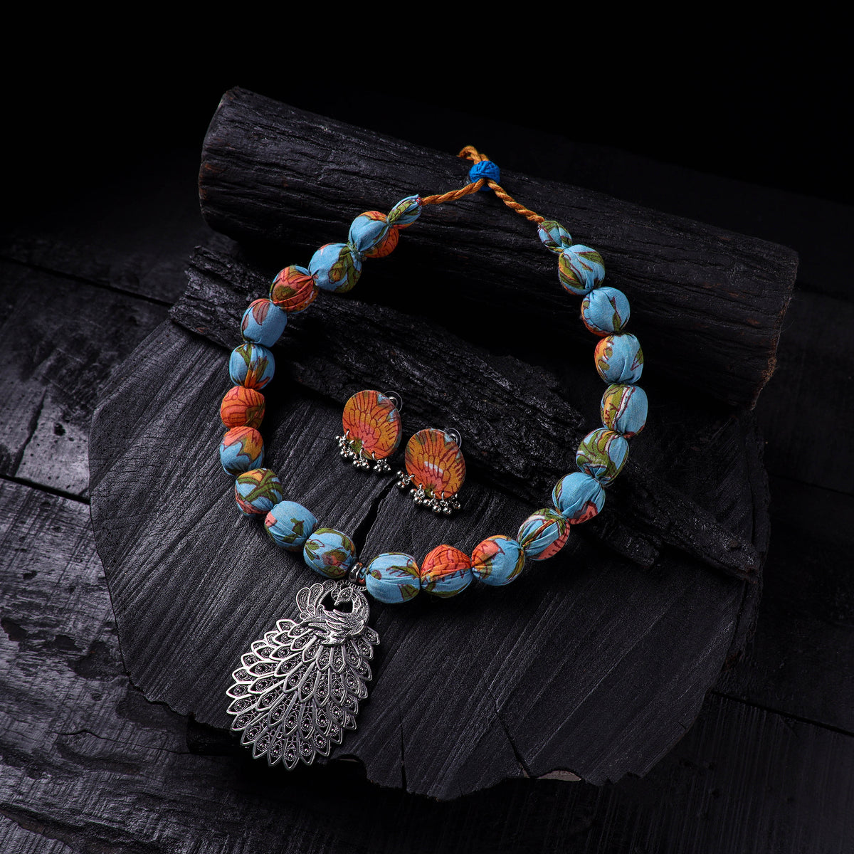 Handmade Fabart Beads Gs Pendant Necklace with Earrings Set 23