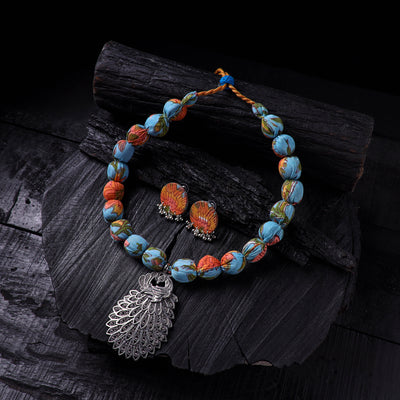 Handmade Fabart Beads Gs Pendant Necklace with Earrings Set 23