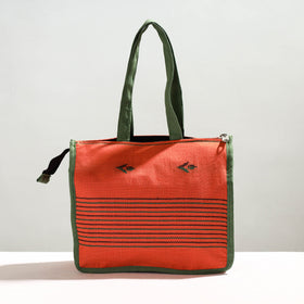 Orange Handcrafted Jacquard Cotton Hand Bag