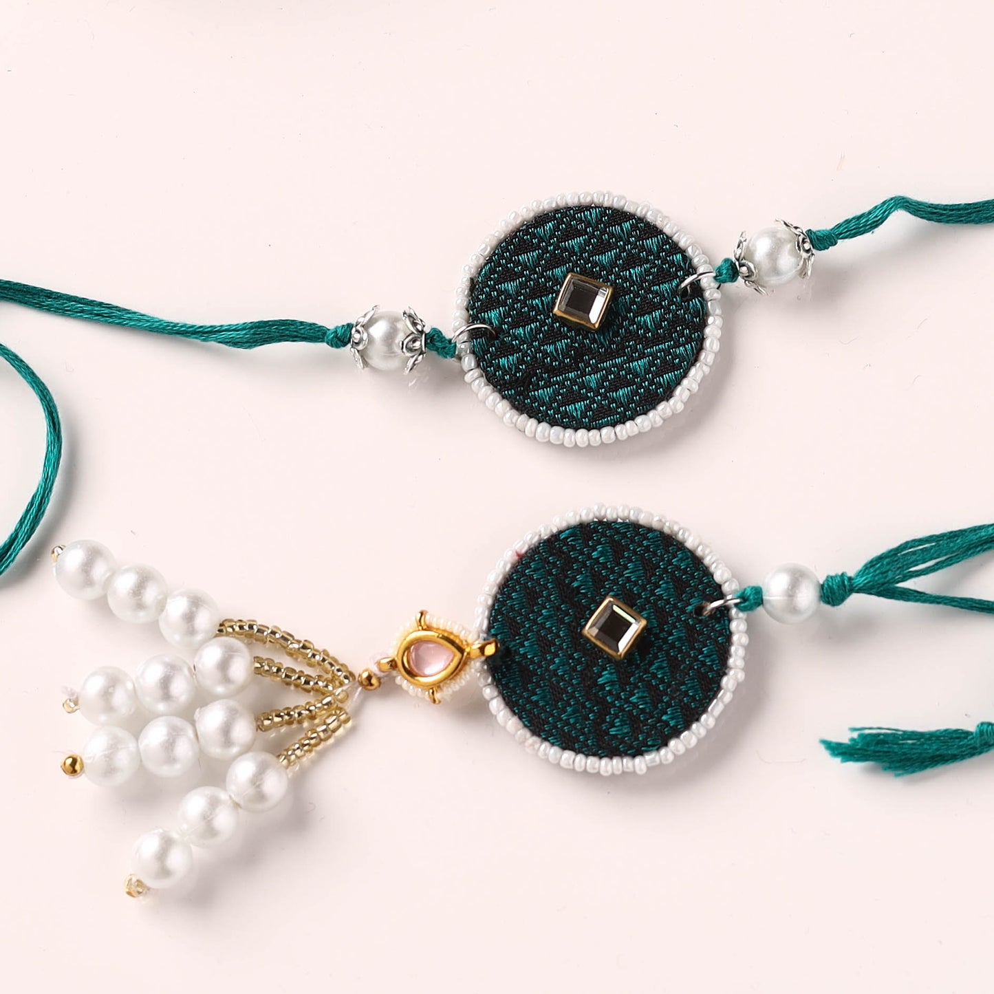 Handmade Kundan & Bead Work Fabart Rakhi with Lumba Set 61