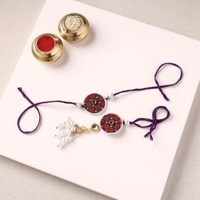Handmade Kundan & Bead Work Fabart Rakhi with Lumba Set 62