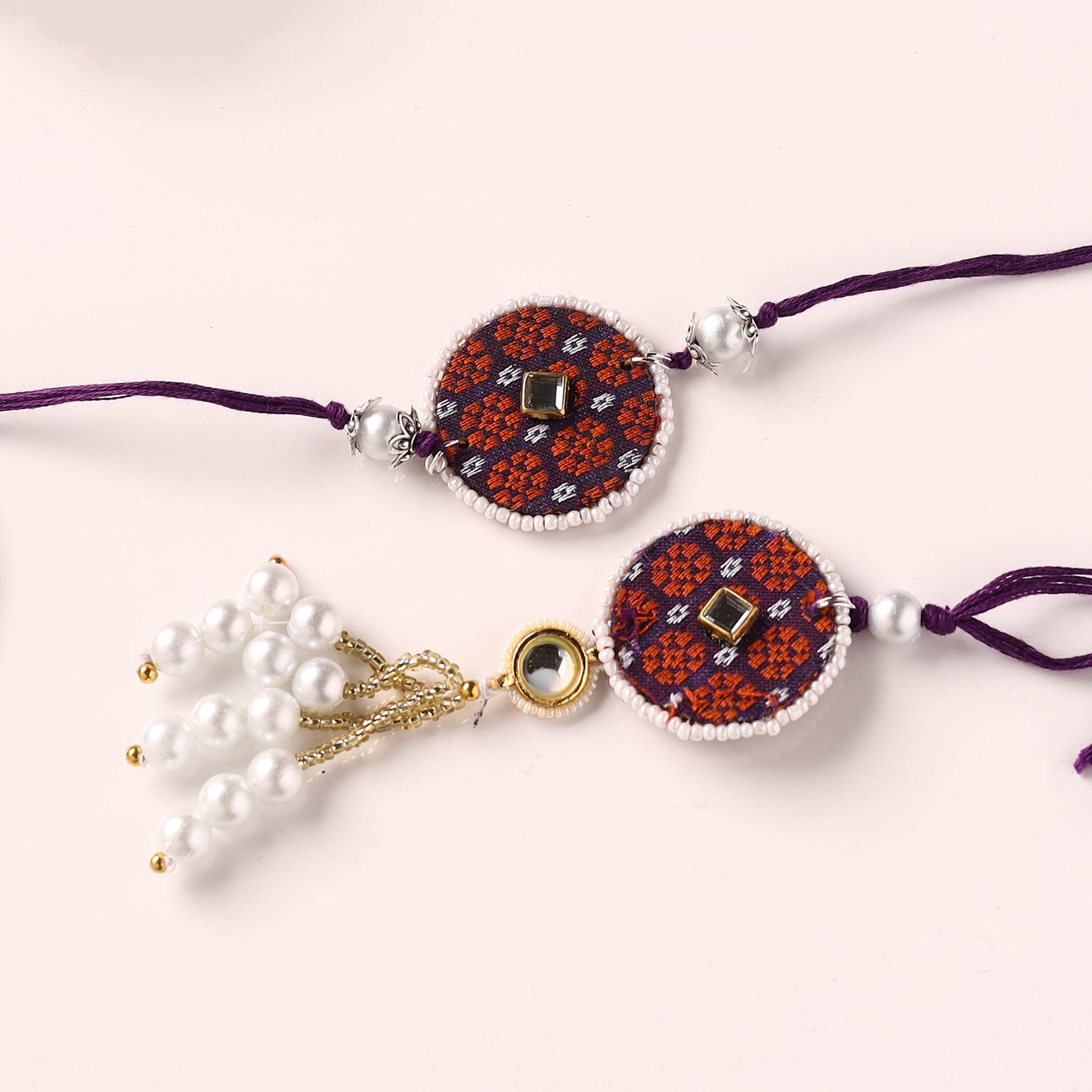 Handmade Kundan & Bead Work Fabart Rakhi with Lumba Set 62
