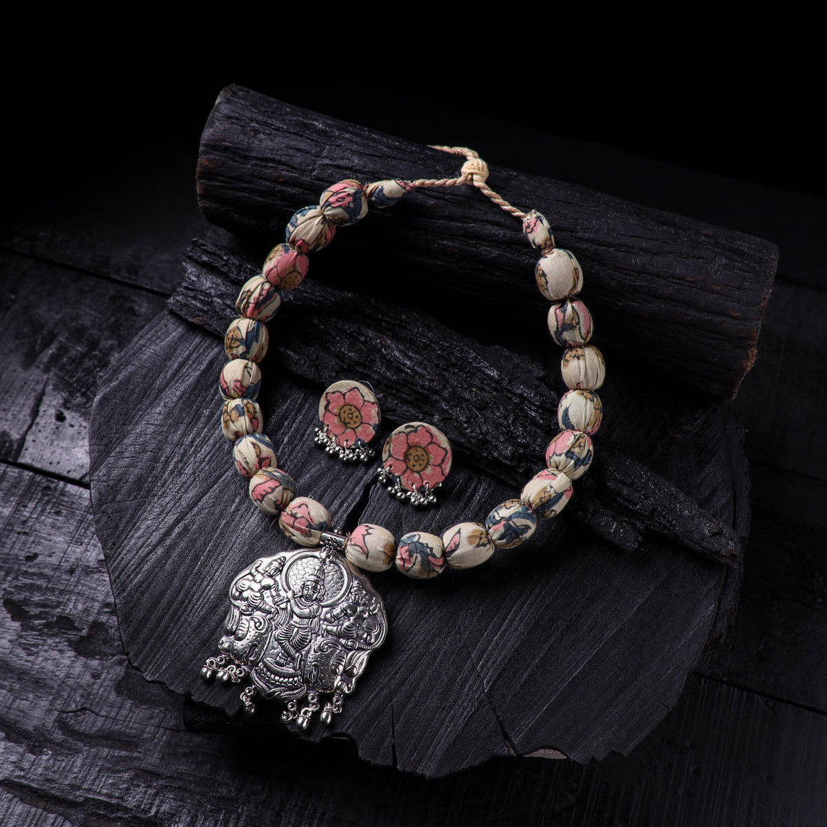 Handmade Fabart Beads Gs Pendant Necklace with Earrings Set 25