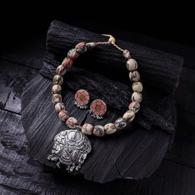 Handmade Fabart Beads Gs Pendant Necklace with Earrings Set 25
