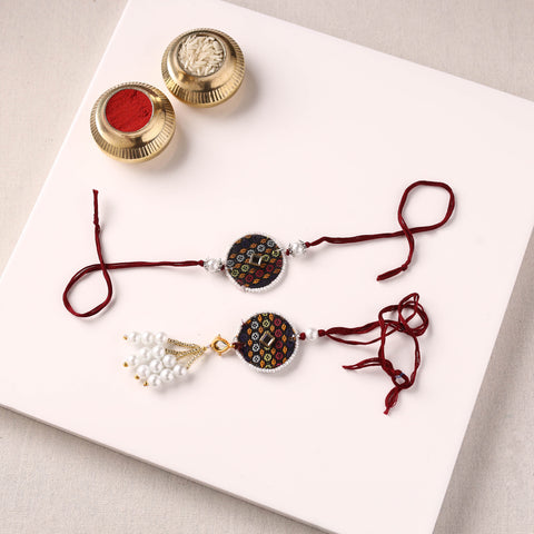 Handmade Kundan & Bead Work Fabart Rakhi with Lumba Set 64