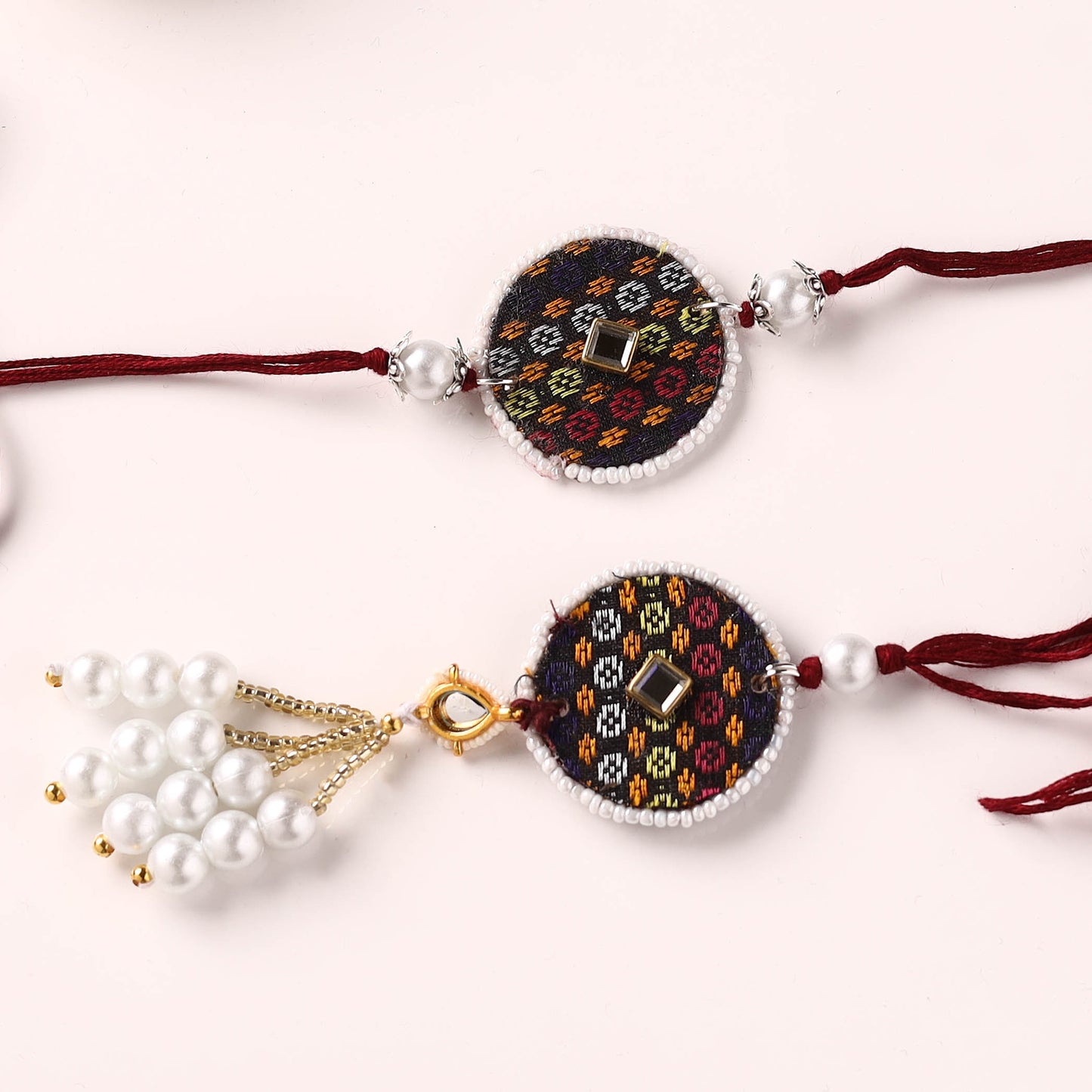 Handmade Kundan & Bead Work Fabart Rakhi with Lumba Set 64