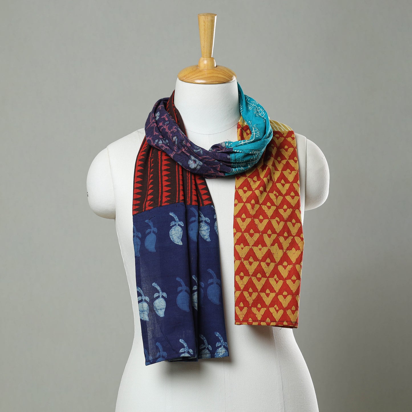 Multicolor - Patchwork Block Printed Cotton Stole 72