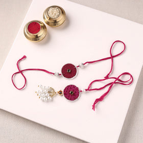 Handmade Kundan & Bead Work Fabart Rakhi with Lumba Set 65