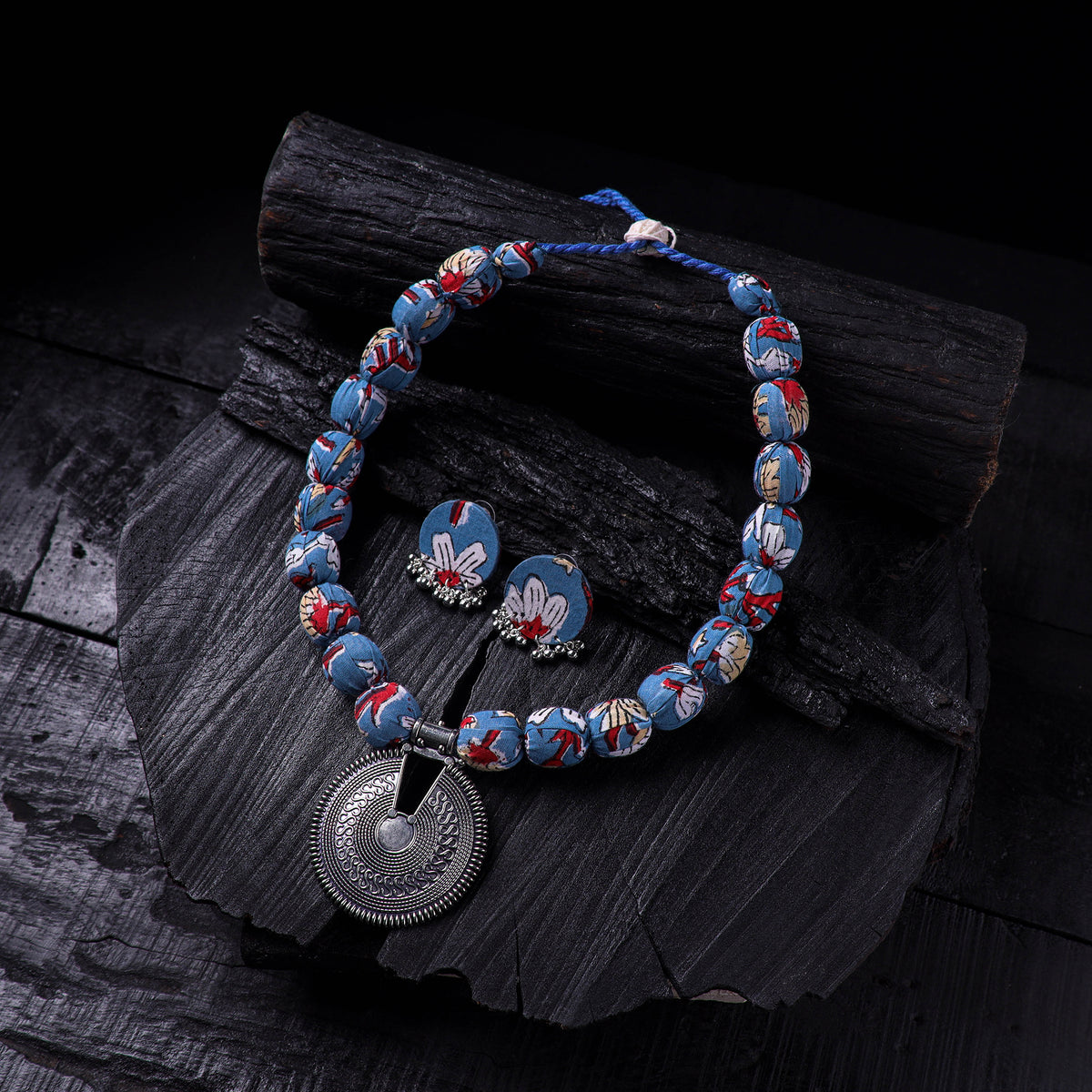 Handmade Fabart Beads Gs Pendant Necklace with Earrings Set 26