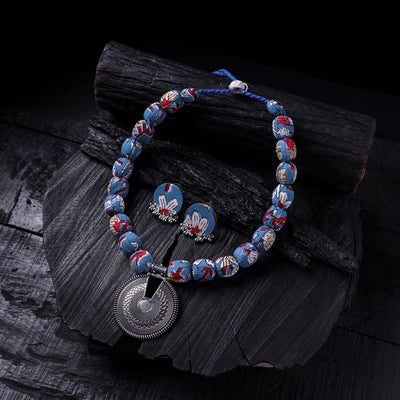 Handmade Fabart Beads Gs Pendant Necklace with Earrings Set 26