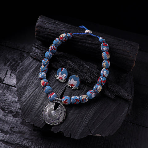 Handmade Fabart Beads Gs Pendant Necklace with Earrings Set 26