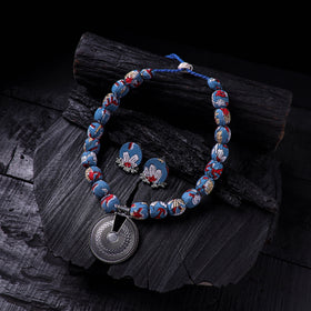 Handmade Fabart Beads Gs Pendant Necklace with Earrings Set 26