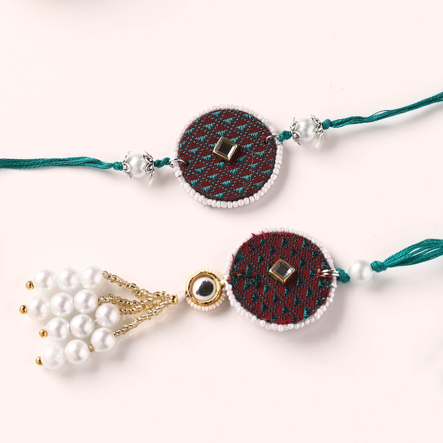 Handmade Kundan & Bead Work Fabart Rakhi with Lumba Set 66