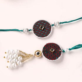 Handmade Kundan & Bead Work Fabart Rakhi with Lumba Set 66