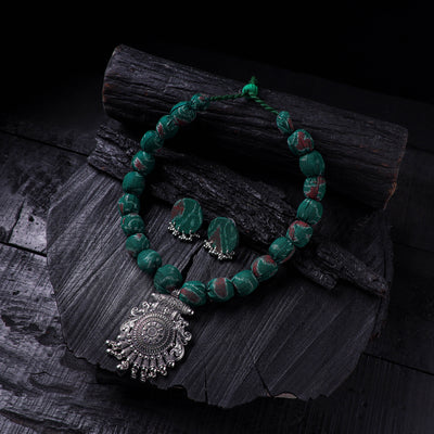 Handmade Fabart Beads Gs Pendant Necklace with Earrings Set 27
