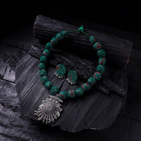 Handmade Fabart Beads Gs Pendant Necklace with Earrings Set 27
