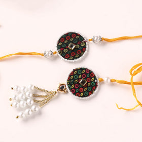 Handmade Kundan & Bead Work Fabart Rakhi with Lumba Set 67