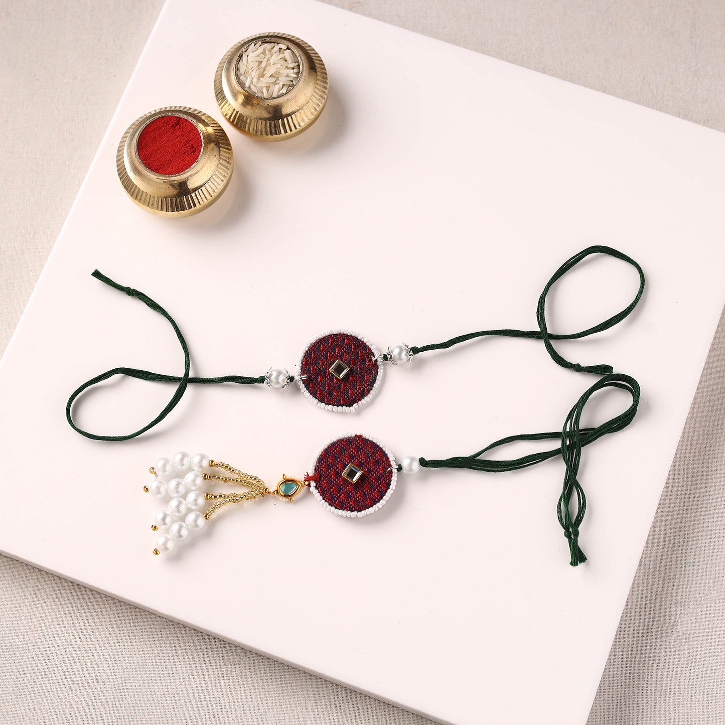 Handmade Kundan & Bead Work Fabart Rakhi with Lumba Set 68
