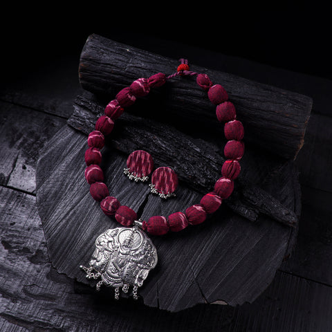 Handmade Fabart Beads Gs Pendant Necklace with Earrings Set 28
