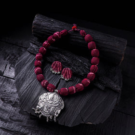Handmade Fabart Beads Gs Pendant Necklace with Earrings Set 28