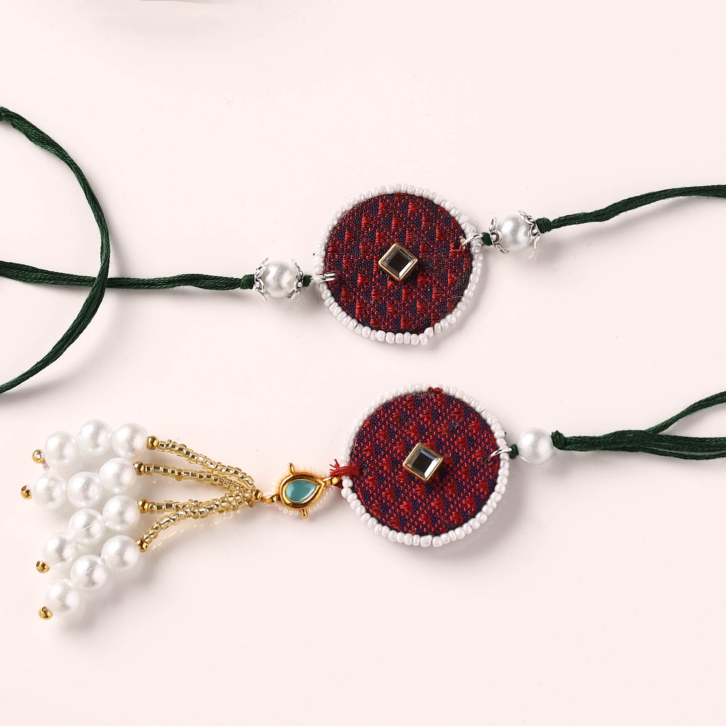 Handmade Kundan & Bead Work Fabart Rakhi with Lumba Set 68