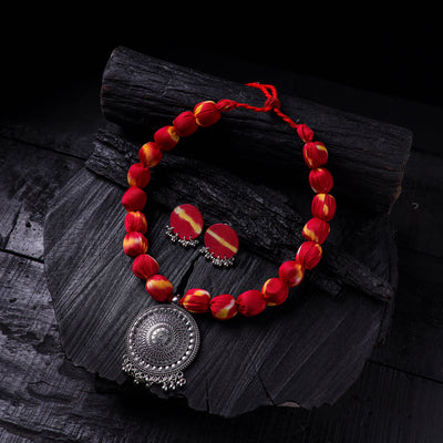 Handmade Fabart Beads Gs Pendant Necklace with Earrings Set 29