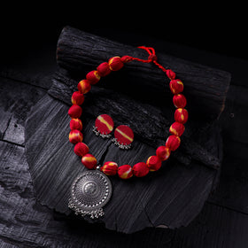 Handmade Fabart Beads Gs Pendant Necklace with Earrings Set 29