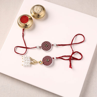 Handmade Kundan & Bead Work Fabart Rakhi with Lumba Set 70