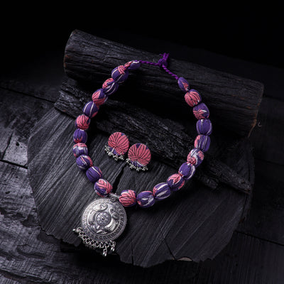 Handmade Fabart Beads Gs Pendant Necklace with Earrings Set 30